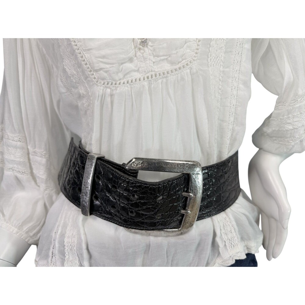 Douglas Magnus Santa Fe Black Alligator Waist Belt Sterling Silver Buckle Size M